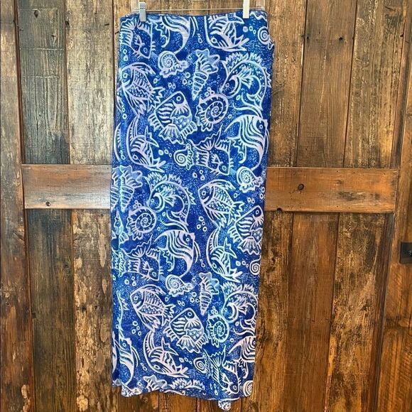 Rima OS Blue Batik Whimisical Fish Ocean Beach Summer Vacation Sarong - Picture 2 of 6